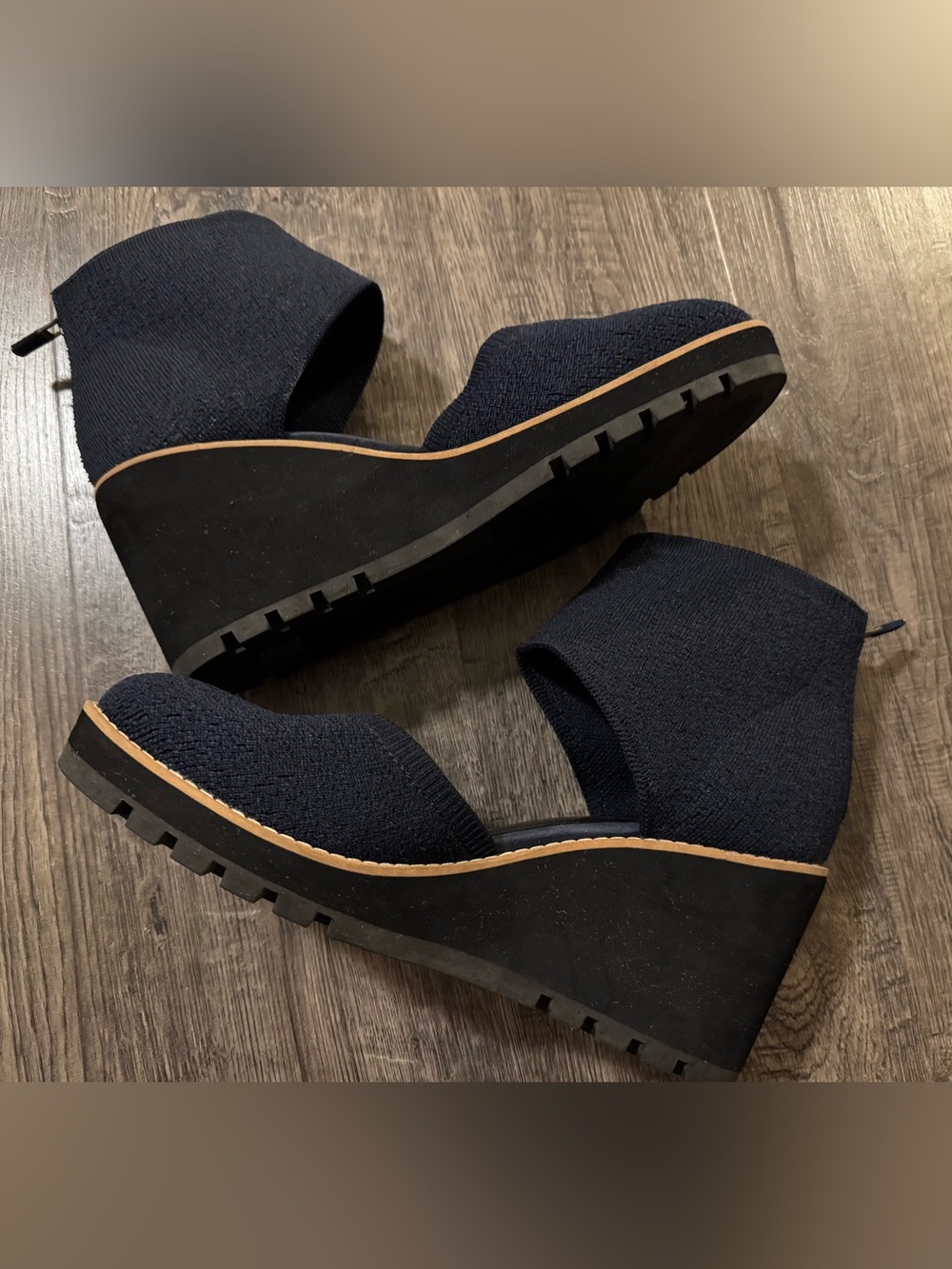 Eileen Fisher Navy Knit Wedge Slide Sandals Size9